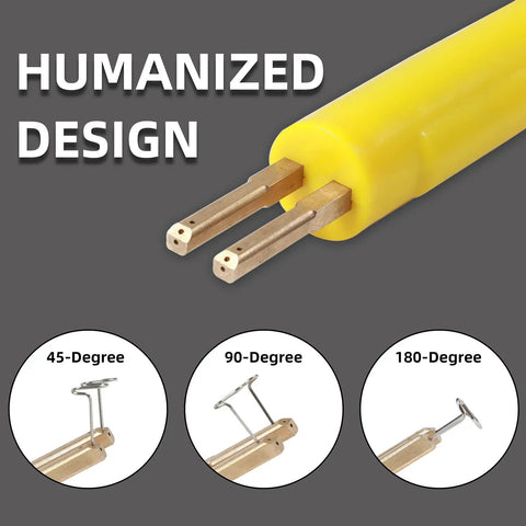 Close-up of 110V Plastic Welder Kit with 3 Level Power showing yellow handle and adjustable bend options for bumper repair tools.