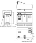 Technical diagram of Dual-Warmer 12-Cup Automatic Commercial Coffee Maker with stainless steel construction, dimensions outlined.