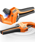 Beefy Pro Grade PVC Pipe Cutter, Aluminum Ratchet Tool That Cuts Up To 2.5 Inches, Perfect For PVC PPR PEX And Plastic Hoses, Teflon-Coated SK5 Blade For Smooth, Quick Tubing Cuts