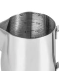 Close-up of a 12 Oz Milk Frothing Pitcher Stainless Steel For Espresso Lovers Pro Grade Barista Vibe 304 Stainless Steamer Cup