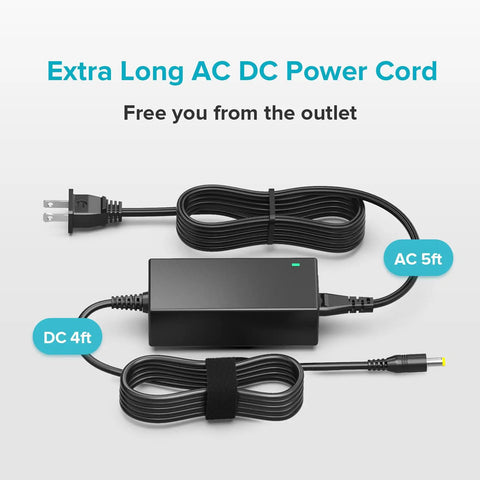 Universal AC Adapter Charger 45W All In One Power Supply With Multiple Voltages, showing 5ft AC and 4ft DC cables.
