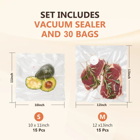 Compact Handheld Vacuum Sealer For Meal Prep And Leftovers With Freezer Storage Includes 30 Reusable Vacuum Bags display