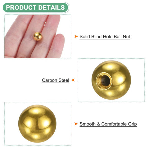 20 Pack Threaded Ball Nut Knobs M3x9mm Carbon Steel Female Thread Caps For Lighting Fixtures, Machinery, DIY Projects, Round Solid Screw Caps Electrophoretic Gold Finish, gold ball knob close-up