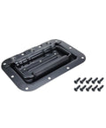 6.34 Inch Black Spring Loaded Handle For Toolboxes And Chests Surface Mounted With Rubber Grip, screws shown