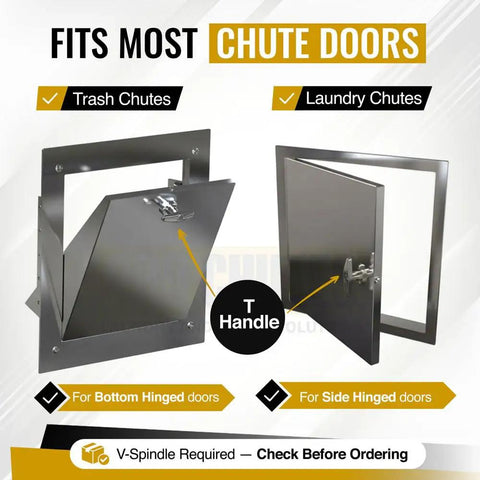 Trash Chute T Handle With V Spindle For Bottom And Side Hinged Doors Laundry Chute Door Latch Kit Chrome Finish