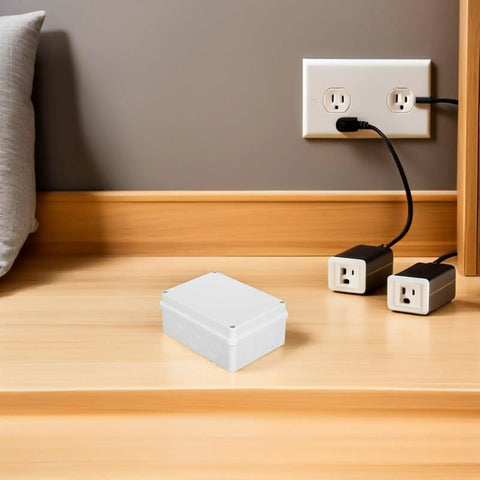 Heavy Duty 13 Pcs Electrical Waterproof Junction Box Set Plastic Enclosure Ip65 placed on a wooden floor near electrical outlets.