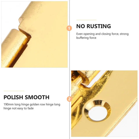 Gold Cabinet Hinges 190mm Heavy Duty Built Tough 2 Pack For Kitchen Cupboards And Furniture Doors close-up detail view