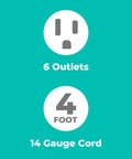 Six-Outlet Surge Protector Power Strips 2-Pack 900 Joule Protection 4-Foot Cord image showing 6 outlets and 4-foot cord details