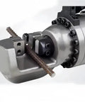 Heavy Duty Electric Rebar Bender And Cutter Machine Hydraulic Steel Bar Bending Tool close-up of cutting mechanism with rebar.