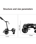 Slick Six Wheel Electric Golf Cart, Smart Auto Follow Robotic Caddy with size dimensions for easy transport and storage.