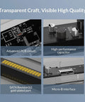 Inside view of Slick Transparent Hard Drive Enclosure Built For 2.5 Inch Solid State Drives And 3.5 Inch Mechanical Disks Featuring Usb 3.0 Inputs.