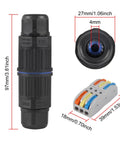 4 Pack IP68 Waterproof Junction Box For Outdoor Wiring, 3 Way Wire Connector, dimensions shown, fits 3.5-10mm cables.