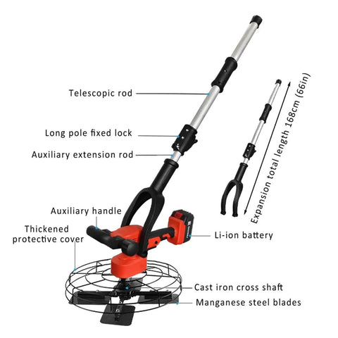 Cordless Concrete Power Trowel Machine Electric Floor Smoother with 4 blades, telescopic handle, Li-ion battery