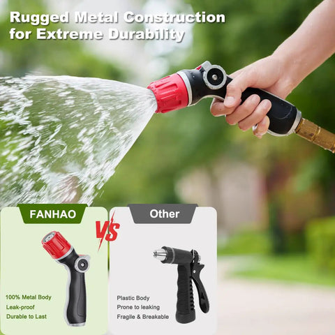 Metal Thumb Control Adjustable Nozzle Delivers 30 Percent More Water Flow With Heavy Duty Garden Hose Nozzle in use