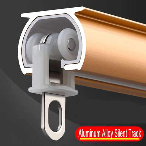 Heavy Duty Aluminum Curtain Track Set With Silent Sliding Rail For Drapes And Room Dividers Ceiling Or Wall Mounted Shower Curtain Rod Gold Finish Length Two Point Two Meters Supports Up To Forty KG Low Friction Smooth Glide aluminum alloy silent track close-up