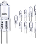 Bi-Pin Halogen Bulbs Pack of 10, 12V 10W, 150 Lumens High Output, Dimmable Warm White 2800K, CRI 100, Long-Lasting Cabinet Lighting