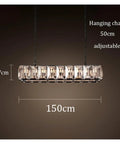 Sleek Modern Black Crystal Ceiling Pendant Light Large Round Hanging Lamp With Polished Stainless Steel Construction, 150cm.