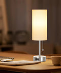 Touch Control Bedside Lamp With USB A And USB C Ports, 3-Way Dimmable Nightstand Light With White Fabric Shade, Bulb Included