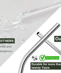 Comparison between broken glass straw and 12 Inch Stainless Steel Straws Replacement Set, Four Pack With Cleaning Brush, Extra Long Metal Straws