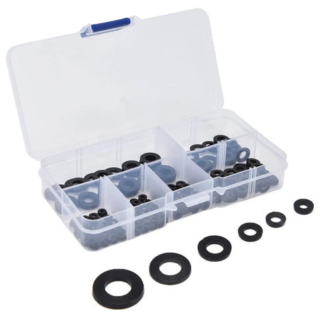 Nylon Flat Washers 250 Pcs Master Kit M2 Assortment For Household Electrical Automotive Marine Gear Black Sealing Spacers Gasket Set With No Burrs And A Slick Smooth Finish, in organizer box