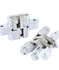 Pair Of Three And Three Quarters Inch Hidden Gate Hinge In Stainless Steel With Concealed Barrel And Satin Silver Finish