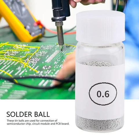 Pro Grade BGA Reball Solder Balls Kit 0.6mm for GPU CPU IC Chips and PCB Soldering Universal Stencil Ball Set with circuit board.