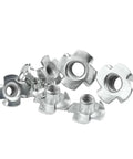 M3 to M12 Zinc Four-Claw T Nut Blind Inserts for Speaker Cabinets and DIY Furniture, Wing Nut Style Fasteners, Carbon Steel Construction