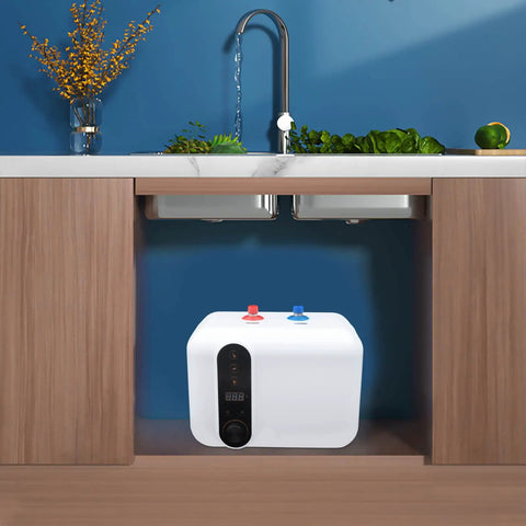 10 Liter Electric Hot Water Heater Delivering Kickin Heat With 1.5 Kilowatts Of Instant Warmth installed under sink