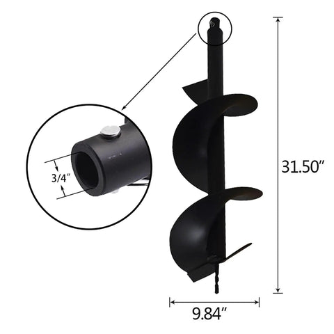Beefy Heavy Duty 10 Inch Earth Auger Drill Bit With Three Quarter Inch Shaft, Pro Grade Alloy Steel, Dimensions 9.84x31.50 inches