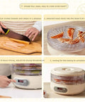 Pro Level Electric Food Dehydrator Featuring Hella Slick Digital Controls And Five Spacious Trays For Dishing Out Savory Jerky Juicy Dried Fruits And Crisp Garden Veggies Daily in use with meat preparation and control settings.