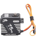 Rock Solid Brushless RC Servo With Dope Metal Gears And Badass Digital Steering For Smooth Handling And Massive Torque On One Fifth Scale RC Whips And Custom Robots At Full Rotation from top view with wires.