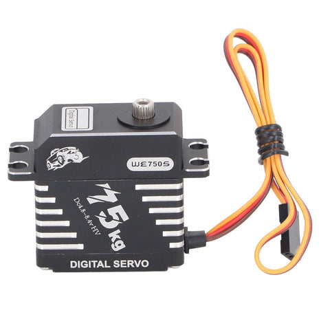 Rock Solid Brushless RC Servo With Dope Metal Gears And Badass Digital Steering For Smooth Handling And Massive Torque On One Fifth Scale RC Whips And Custom Robots At Full Rotation from top view with wires.