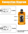 Connection diagram for 3 Wire 12V Remote Control Switch For Single Acting Hydraulic Pumps, Dump Truck Trailer Hoist Lift Gate Power Unit Controller, Compact 2.8x2.1x5.4 Inch, Dual Button Up Down, Momentary Activation, Built Tough Weatherproof IP Rated with 3 and 4 wire options.