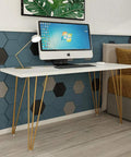Heavy Duty Hairpin Table Legs Non Slip Pads Rock Solid Build support a modern desk setup with a computer and lamp.