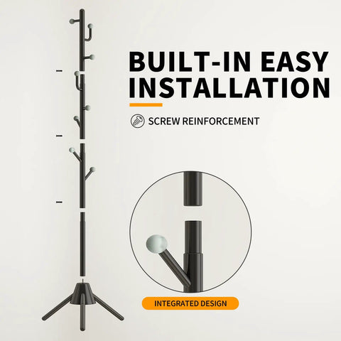 Heavy Duty Anti-Tip Coat Rack With 8 lb Stable Base And 80 lb Load Tested Metal Standing Tree Featuring Eight Hooks and easy installation
