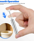 Hand holding hydraulic piston, Soft Close Damper For Trash Can Lids, 6 Pack Hydraulic Lid Piston With Quiet Close Buffer