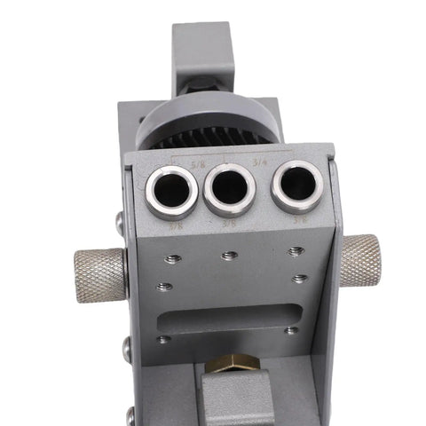 Heavy Duty Aluminum Pocket Hole Jig Kit Featuring Single Side Design And 3 8 Inch TiCoated Drill Bits To Knock Out Sharp Cabinet Joints With Zero Board Flipping Headaches top view showing drill bit sizes and knobs.