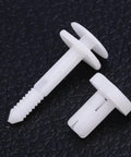 Top Shelf 50 Pcs Car Door Trim Panel Retainer Clips Nylon Bumper Fastener Rivets Keeps Your Rig Tight Straight Up Fit For GMC C1500 C2500 Cadillac Escalade 15960325 Push Button, white nylon clips laid on black surface.