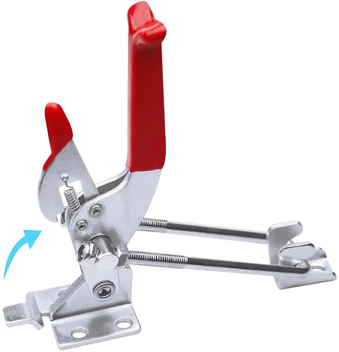 Beefy 2000lbs Toggle Clamp Kit With Cam Latch Action showing red-handle heavy-duty latch mechanism on metal base, side view