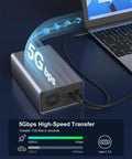 Heavy Duty Two Bay Hard Drive Enclosure For 2.5 And 3.5 Inch Sata Hdd Ssd Supporting Up To 48Tb With Aluminum Chassis And Cooler Fan serving 5Gbps USB 3.0 transfer.