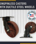 Beast Mode 8 By 2 Inch Kingpinless Caster Set, Drop Forged Ductile Steel wheels mounted on swivel housings, ideal for carts.