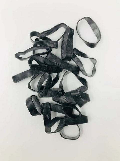 Mixed 24 Count EPDM Rubber Bands With Extra Stretch For Survival And Emergency Tinder in black shown on white background
