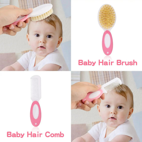 All In One Baby Grooming Kit For Newborns, 14-Piece Infant Safety Care Set with Pink Hair Brush and Comb
