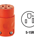 Heavy Duty 15 Amp 125 Volt PVC Grounding Cord Outlet 515CV OR with diagram, orange plug, rugged and chemical resistant
