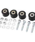 Upgrade Your Ride With This Heavy Duty YFZ350 And Banshee Chain Roller Kit Featuring Tough Iron Bearings For Smooth Shifting And Extended Drive Life On 1987 To 2006 Models Plus Reliable Performance. Four black rollers with bolts, washers, and nuts