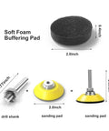 Soft foam buffering pad 2 inch diameter with drill shank for use in sanding applications in Heavy-Duty 123 Piece 2 Inch Sanding Discs Wet Dry Hook Loop Kit With Grits Ranging From 60 To 10000 Plus Bonus Backer Plate For Smooth Peels And Quick Dust Ventilation That Keeps Your Face Clean.