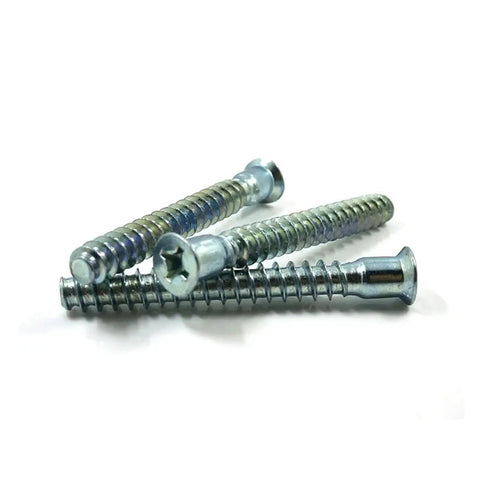 Heavy Duty 58Mm M7 Confirmat Screws Featuring A Countersunk Head And Cross Drive Tip For Hella Fast Knock Down Cabinet Assembly And Dang Solid Diy Builds 100 Pack on a white background.