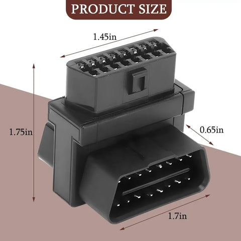 OBD2 Splitter 16 Pin One Male To Two Female Extension Converter Adapter with product dimensions displayed