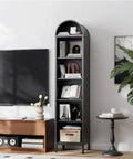 73 Inch Tall Arched Metal Bookshelf With 5 Shelves Heavy Duty Steel Construction Adjustable Shelves Industrial Display Rack