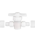 Slick 1/2 Inch Inline Water Shut Off Valve For PEX And Gray Tubing 2 Pack with white quick turn handle.